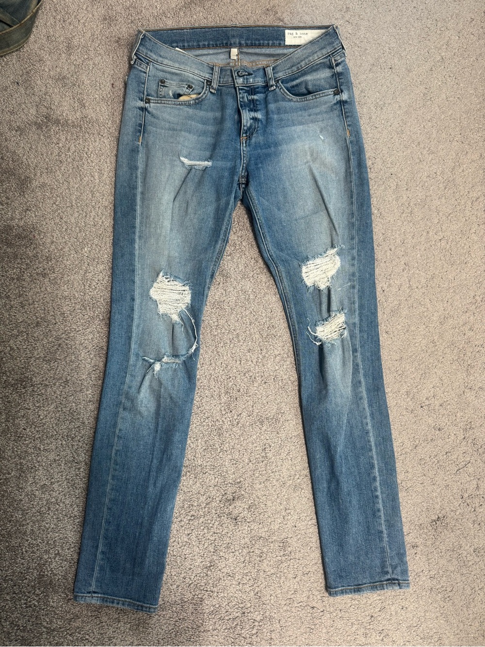 Rag & Bone New York Women's Distressed Skinny Jeans in Medium Blue Wash
